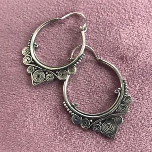 Sterling Silver handmade filigree hoop earrings